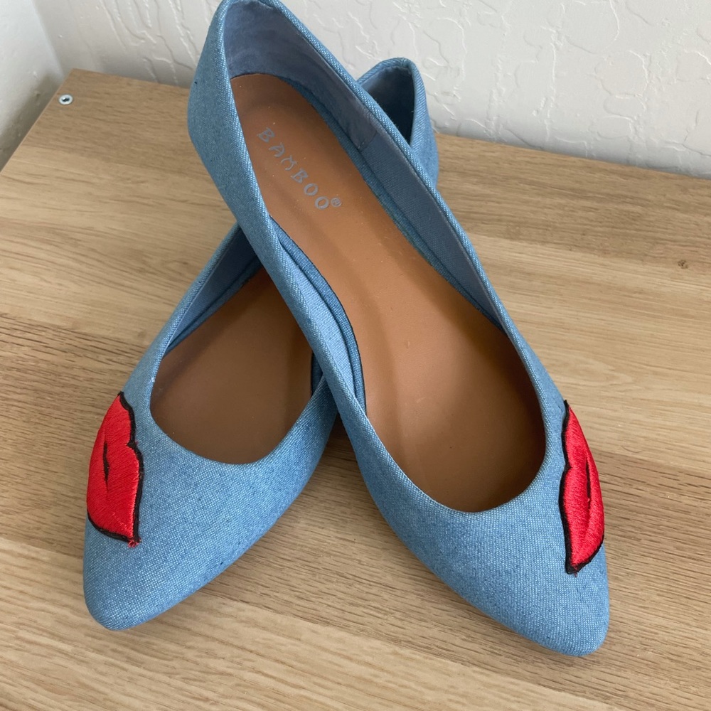Denim pointed toe flats